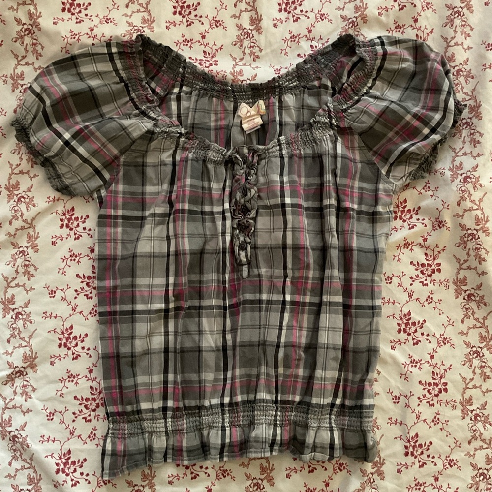 ruffle plaid goth milkmaid top